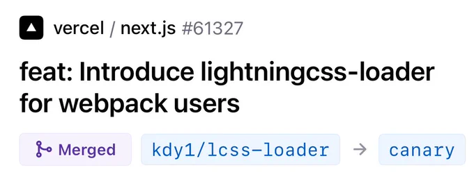 Screenshot of PR merging lightningcss support into next.js