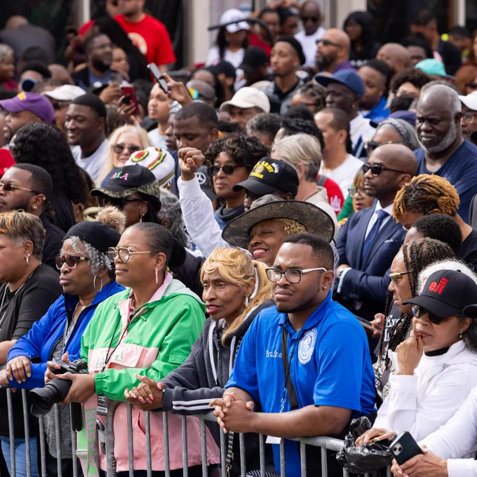 Crowd of supporters at the Edmund Pettus Bridge. 