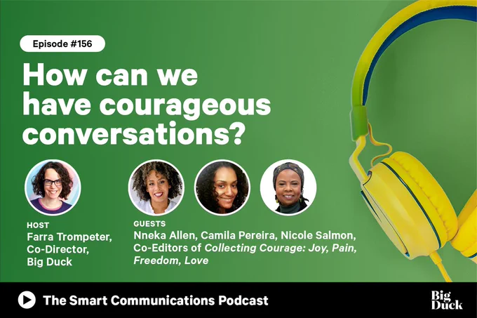 IMAGE ID: Green graphic with image and text: The Smart Communications Podcast Episode EP156 How can we have courageous conversations?