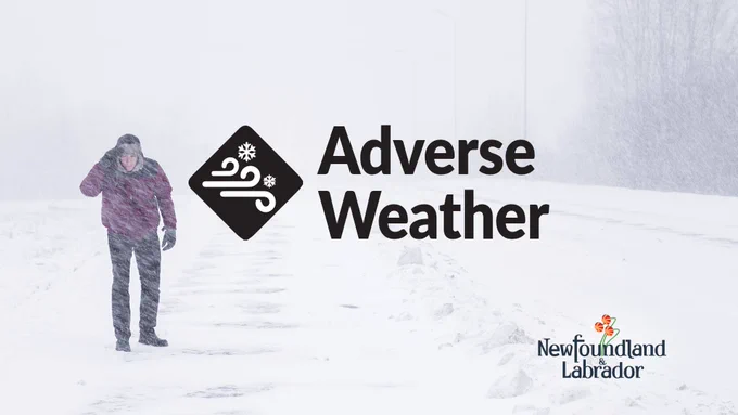 a photo of a person in a snow storm and the text is adverse weather