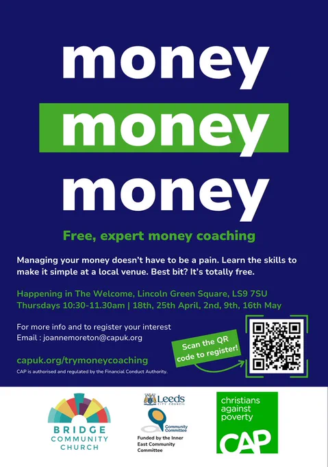 Money Coaching starting in The Welcome in Lincoln Green Square on April 18th. 10:30am - 11:30am.