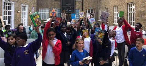 Children from across Hackney at the launch event of the Reading Champions programme.