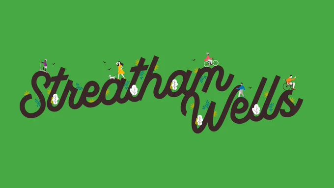 The tesxt 'Streatham Wells' against a green background