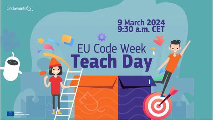 EU Code Week, Teach Day graphic with event details: 9 March 2024 9.30 CET