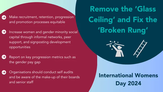 text in overlapping circles with graphic of person breaking a glass ceiling and a ladder