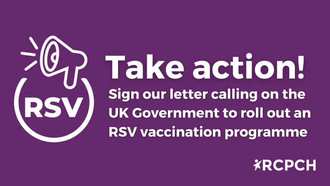 Infographic saying: Take action! Sign our letter calling on the UK Government to roll out an RSV vaccination programme. 
