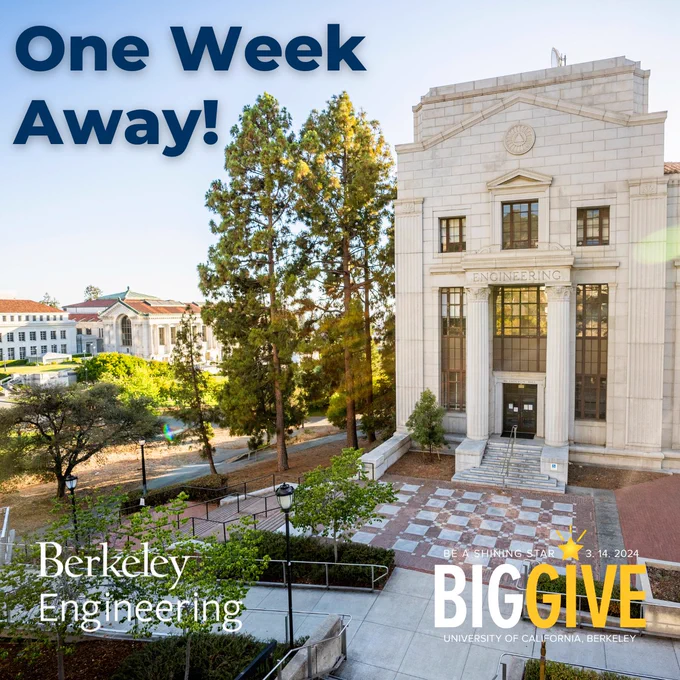 A view of McLaughlin Hall with a text overlay that reads, “One Week Away!”