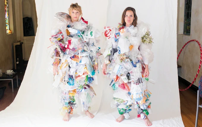 The Wasted Reality Arts Collaborative creates wearable trash art out of single-use plastics collected over one week in a person’s household. Single-use plastics were not the norm until the plastics industry began promoting them in 1956.

Wasted Reality