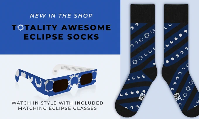 Totality Awesome eclipse socks and eclipse glasses now available for pre-order