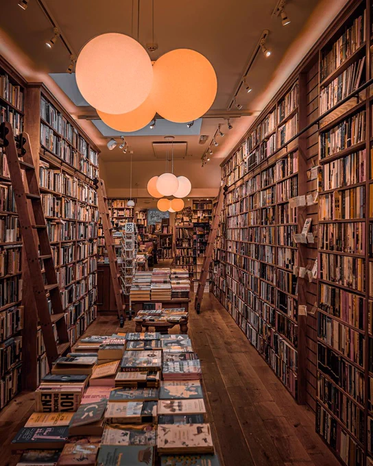 Image Description: Looking into a shop filled with floor-to-ceiling bookshelves and books.