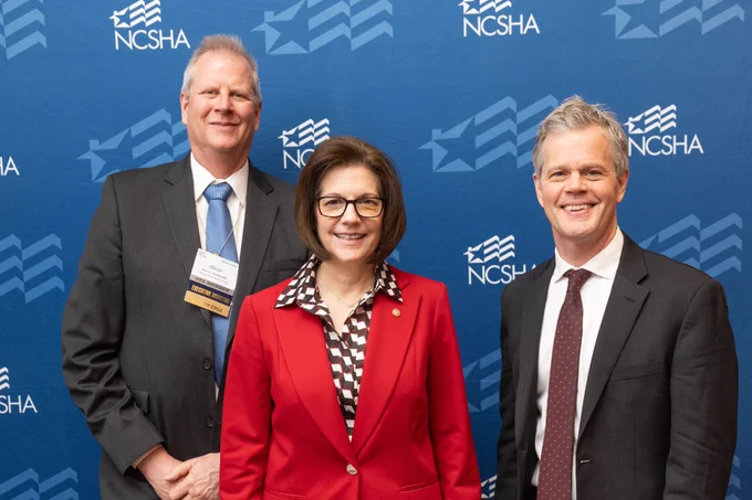 Senator Catherine Cortez Masto, Steve Aichroth of the Nevada Housing Division, and Stockton Williams of NCSHA