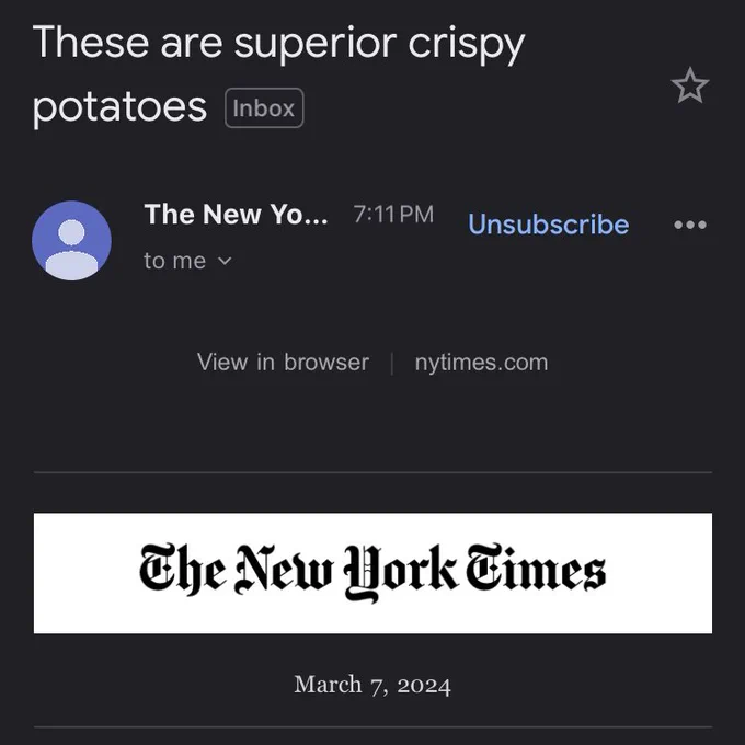 Email from NY Times: These are superior crispy potatoes