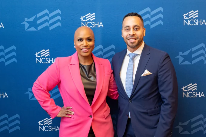 Representative Ayanna Pressley and Tony Richards of MassHousing