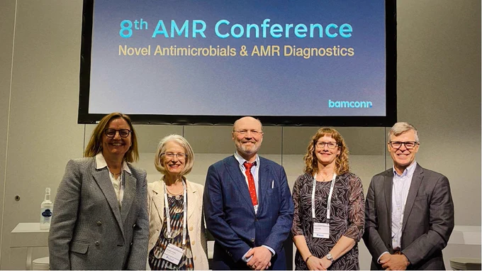 From left: Barbara Polek from the Round Table on Antibiotics (Switzerland), Harald Zimmer from DNAMR (Germany), Helen Fält – Task force within SwedenBio (Sweden), and Andrew Bowskill from the Australias Antimicrobial Resistance Network (AAMRNet).