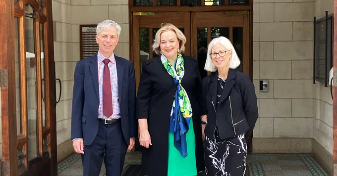 Frank Bloomfield, Judith Collins and Dawn Freshwater at the University of Auckland ClockTower