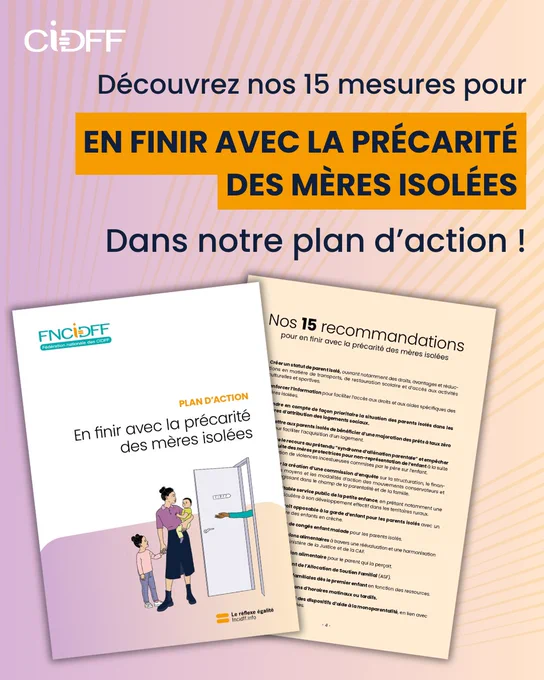 Découvrez nos 15 mesures pour en finir avec la précarité des mères isolées dans notre plan d’action.

Photo du plan d’action.