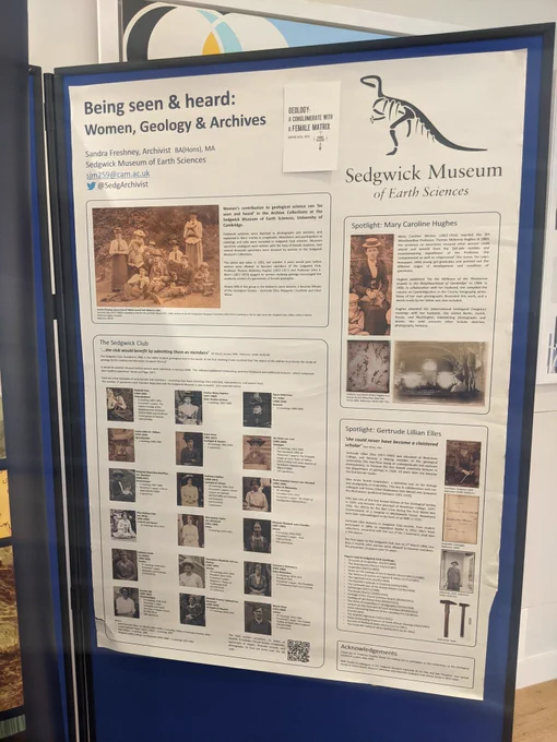 Poster 'Being seen & heard: women, geology and archives'. Including photographs from the archives. 