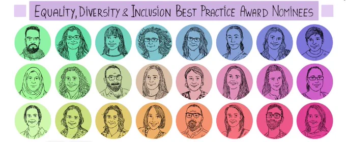 Image Credit: Petra Korlević / Wellcome Sanger Institute
Image showing drawings of all the nomiees on different coloured circles 