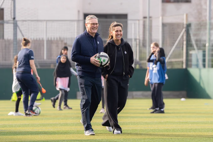 Picture of Keir Starmer and Fara Williams on football pitch