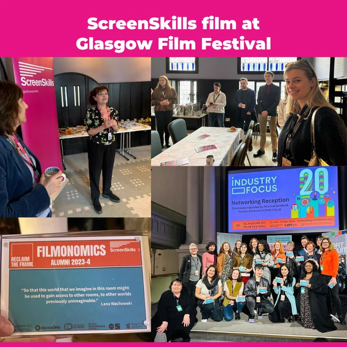 ScreenSkills Film Skills Fund hosting a breakfast networking event for industry at Glasgow Film Festival. The Filmonomics programme cohort at their graduation. Delivered by Reclaim the Frame and funded by Film Skills Fund