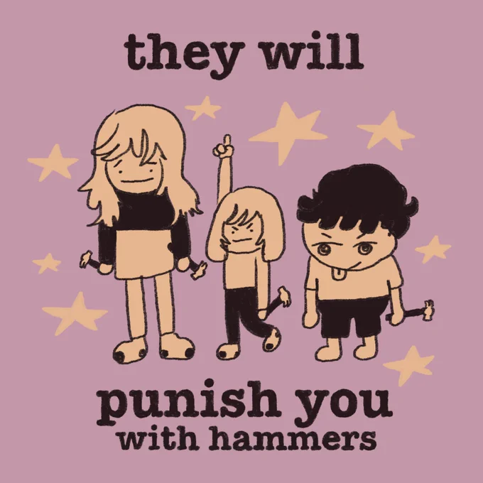 Three women are holding hammers. Text reads: "they will punish you with hammers".
