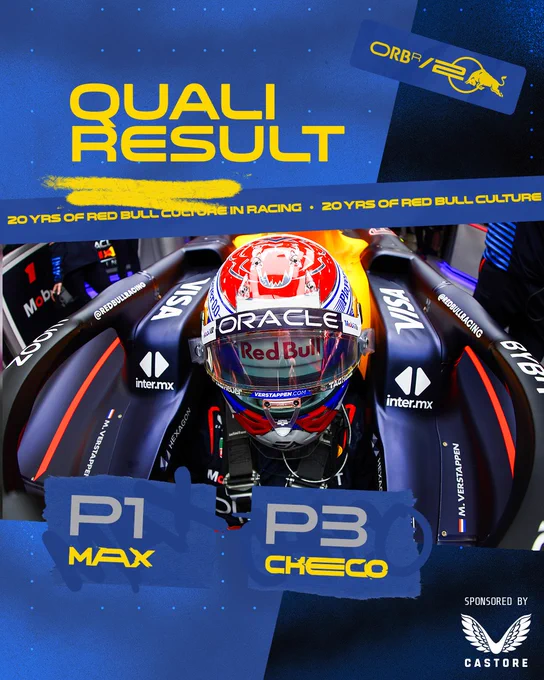 Quali Result graphic. P1 for Max, P3 for Checo.