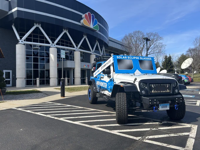 NBC CT's SnowMonster with some cool solar eclipse glasses.