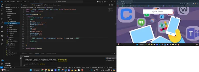 An image featuring the VS Code editor on the left and the browser showcasing the displayed result on the right.d