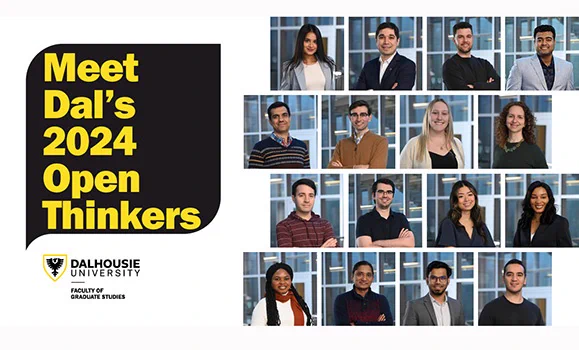 Headshots of Dal's 2024 OpenThinkers grouped together, with the text "Meet Dal's 2024 OpenThinkers" to the left of them. 