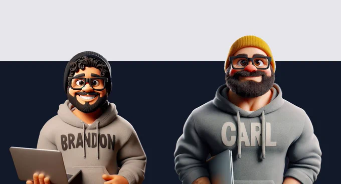 Two software architects as cartoonish avatars facing you with smiles.