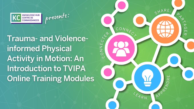 The Knowledge Hub Presents - Trauma- and Violence-informed Physical Activity in Motion: An Introduction to TVIPA Online Training Modules. Presented by Dr. Francine Darroch and Gabriela Gonzalez Montaner on Wednesday March 27, 2024 1:30-2:00PM.
