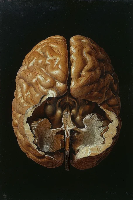 Unshelled walnut brain cutaway diagram by jean leon gerome