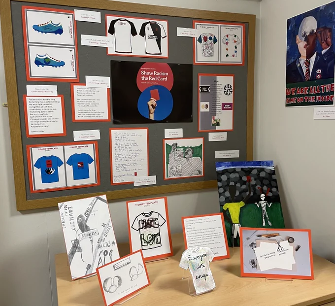 A display of art and written work.