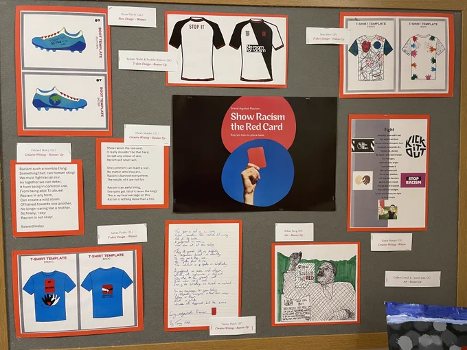 A display of art and written work.