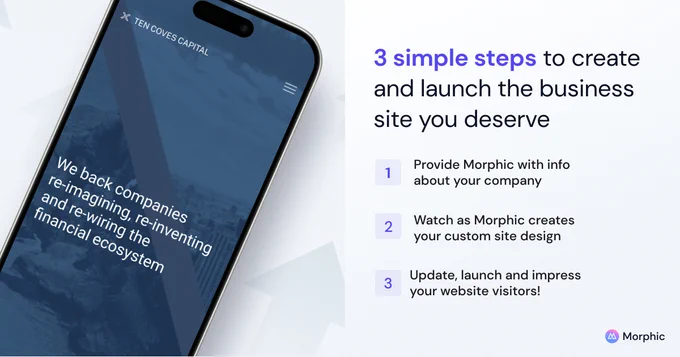 Website mockup on iphone. 3 simple steps to create and launch the business site you deserve