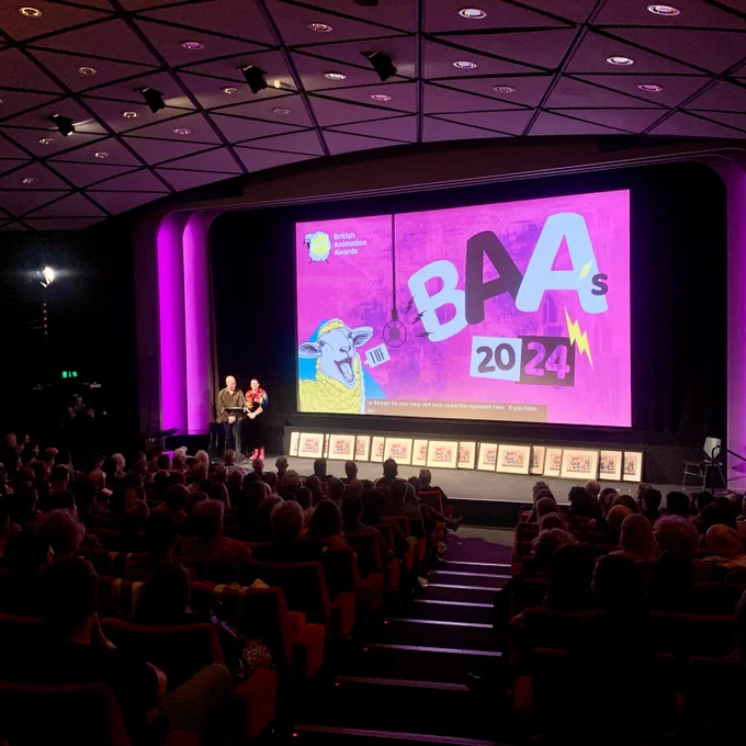 British Animation Awards director Helen Brunsdon and producer Kieran Argo on stage at the BFI. 