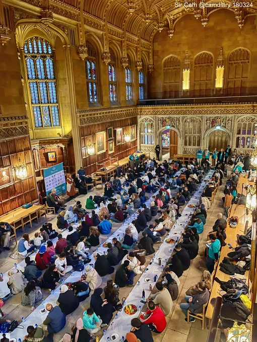 King’s College, Cambridge 18 March 2024. People gathered to break the fast of Ramadan in the Hall.