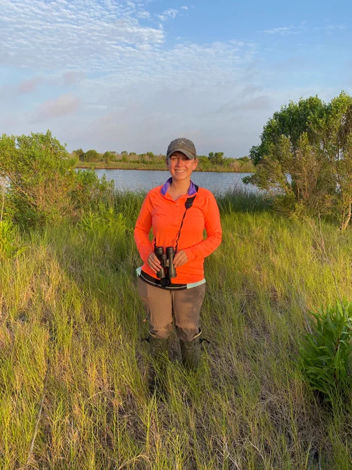 Madie McFarland in a marsh terrace field in south Louisiana where she was conducting her graduate research