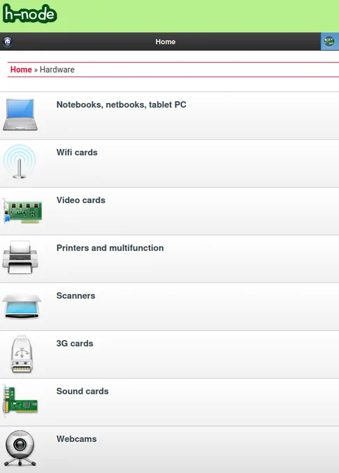 Screenshot of h-node hardware page.