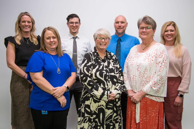 Left to right, back to front: (back row) Stevi Norris, Lance Silva, Jimmy Heffernan, Jincy Ross, (front row) Becky Wilder, Lesley Hurley, and Candy Walker