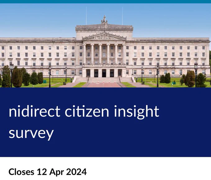 Decorative picture of Parliament Buildings at Stormont with survey closing date which is 12th April 2024 
