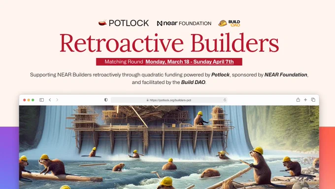We are proud to announce 💸~$50,000 USD matching pool for NEAR Retroactive Builders 🙏 sponsored by @nearfoundation & facilitated by 🛠️@NearBuilders 

This is a major step into setting a culture on #NEAR, if you build something impactful, funding will come. 

Open source NEAR Builders should register their project on Potlock & apply to the "pot" 🔗 https://bos.potlock.org/?tab=pot&potId=build.v1.potfactory.potlock.near

🗓️ Applications end this Sunday and quadratic funding enabled matching round starts Monday.

📚 Learn more https://blog.potlock.org/retroactive-funding-round-for-near-builders-83a6934979d9