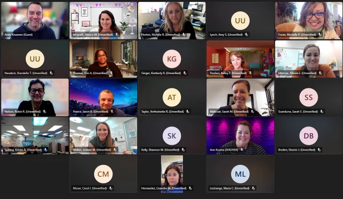 Screenshot of educators from Duval County Public Schools during a Microsoft Flip professional development event