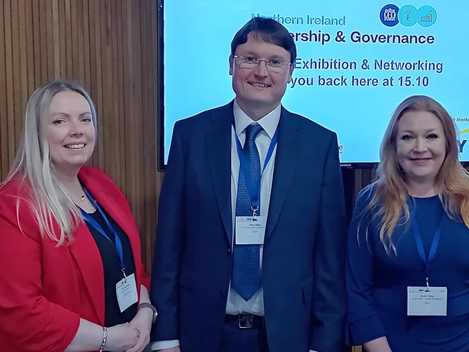 The EA's Edel McCusker, Senior Business Improvement Manager (Transport), led a breakout discussion on using #data for maximum impact, at last week's Northern Ireland Leadership and Governance Conference & Exhibition.

Edel is pictured with Philip Wales, Chief Exec and Registrar General of NI, and Nicola Fisher, Acting Director of Analysis and Research, NISRA.