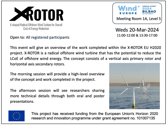 Details of the final event of the X-ROTOR H2020 funded project, which will take place at the Wind Europe Annual Event in Bilbao 20-Mar-2024.