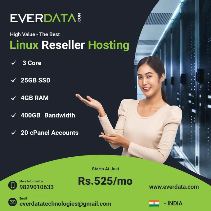 Explore Everdata's Linux Reseller Hosting in India! Elevate your business with seamless website management, robust features, top-notch security, and 24/7 expert support. Join us for a powerful, scalable, and secure hosting experience.
