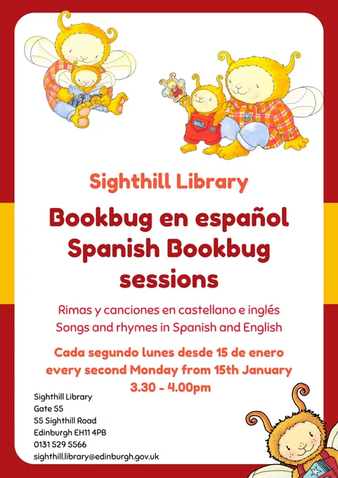 Spanish Bookbug sessions at Sighthill Library! Join us every two weeks for songs and rhymes in Spanish and English.