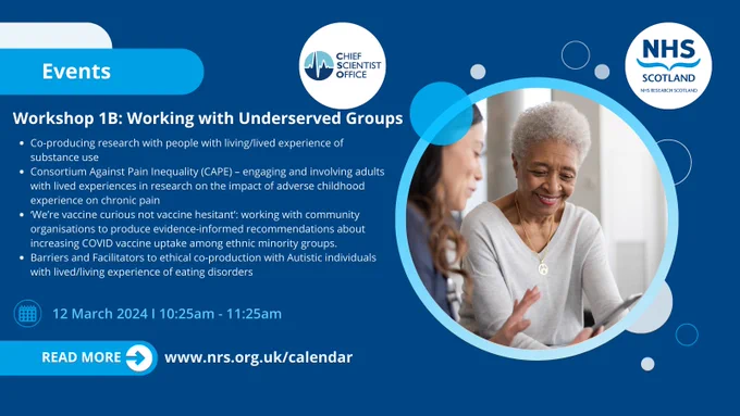 Co-producing research with people with living/lived experience of substance use.

Consortium Against Pain Inequality (CAPE) – engaging and involving adults with lived experiences in research on the impact of adverse childhood experience on chronic pain.

‘We’re vaccine curious not vaccine hesitant’: working with community organisations to produce evidence-informed recommendations about increasing COVID vaccine uptake among ethnic minority groups.

Barriers and Facilitators to ethical co-production with Autistic individuals with lived/living experience of eating disorders.