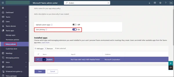 Habilitar la aplicación de anclar o anclar de usuario para los usuarios. Vaya a Directivas de configuración de aplicaciones. Editar, como Global.   https://experienceservice.es