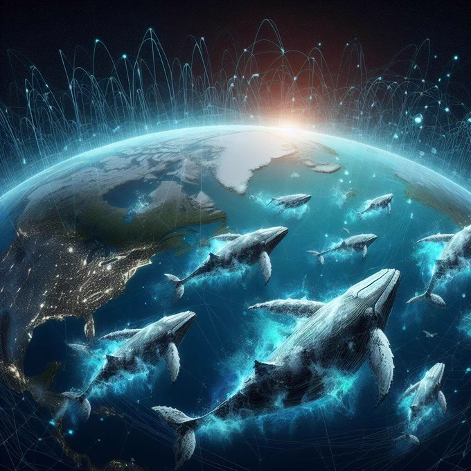 Whales from space. Image generated with AI.